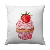 Strawberry Cupcake Pillow, Watercolor Food Art Throw Pillow, Decorative Cushion, Kitchen Decor, Dessert Lover Gift, Cupcake Lover Pillow - Tawshia